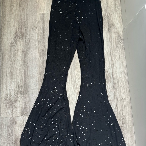 Black Mesh Glitter Bell Bottom Pants - Picture 7 of 7